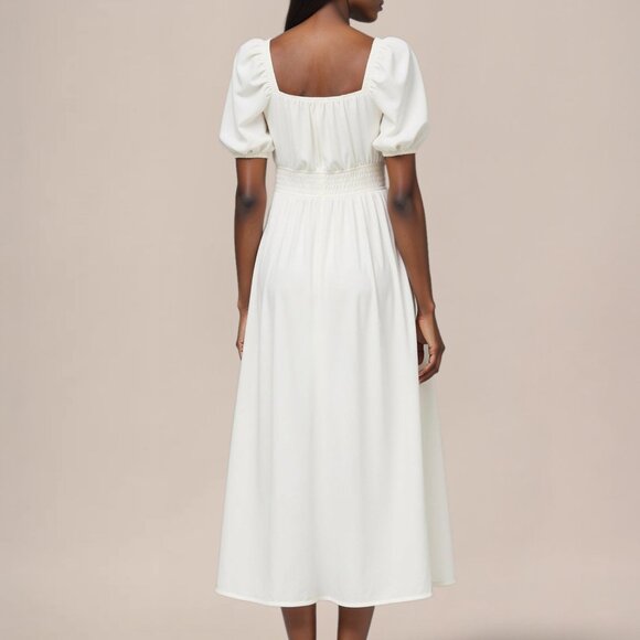 New York & Company Short Sleeve Smocked Square Neck Line Maxi Dress Size MEDIUMM - Picture 3 of 3